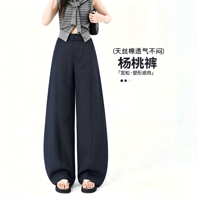 13676653.巴洛尼莫莱赛尔天丝棉夏季薄款透气弯刀阔腿裤宽松显瘦A字垂感百搭休闲裤KZ8957