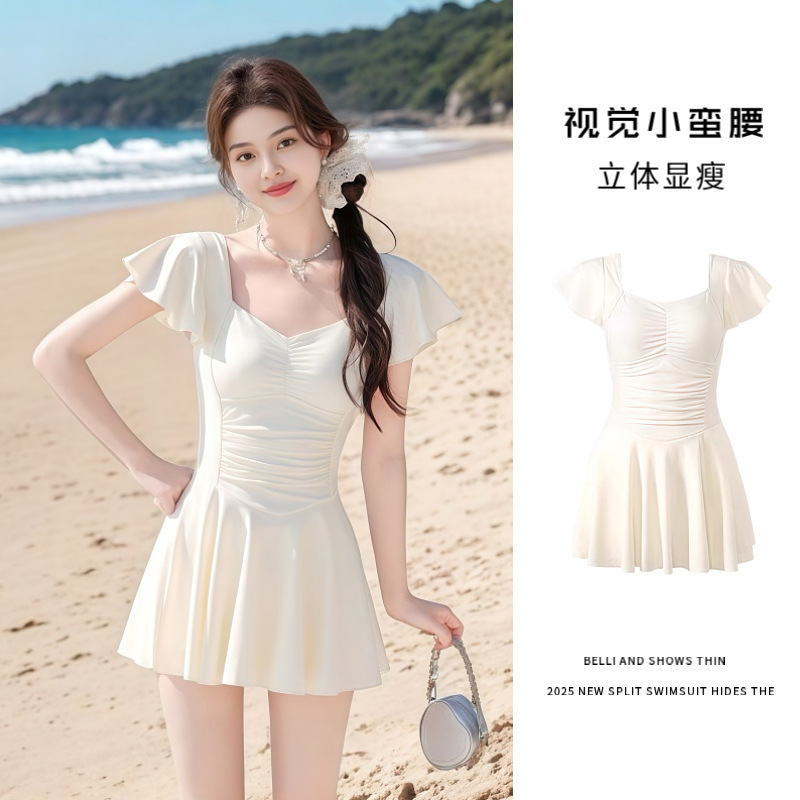 13691707.巴洛尼莫连体泳衣女纯欲风高级感保守显瘦遮肉韩版少女温泉海边游泳衣YY7763