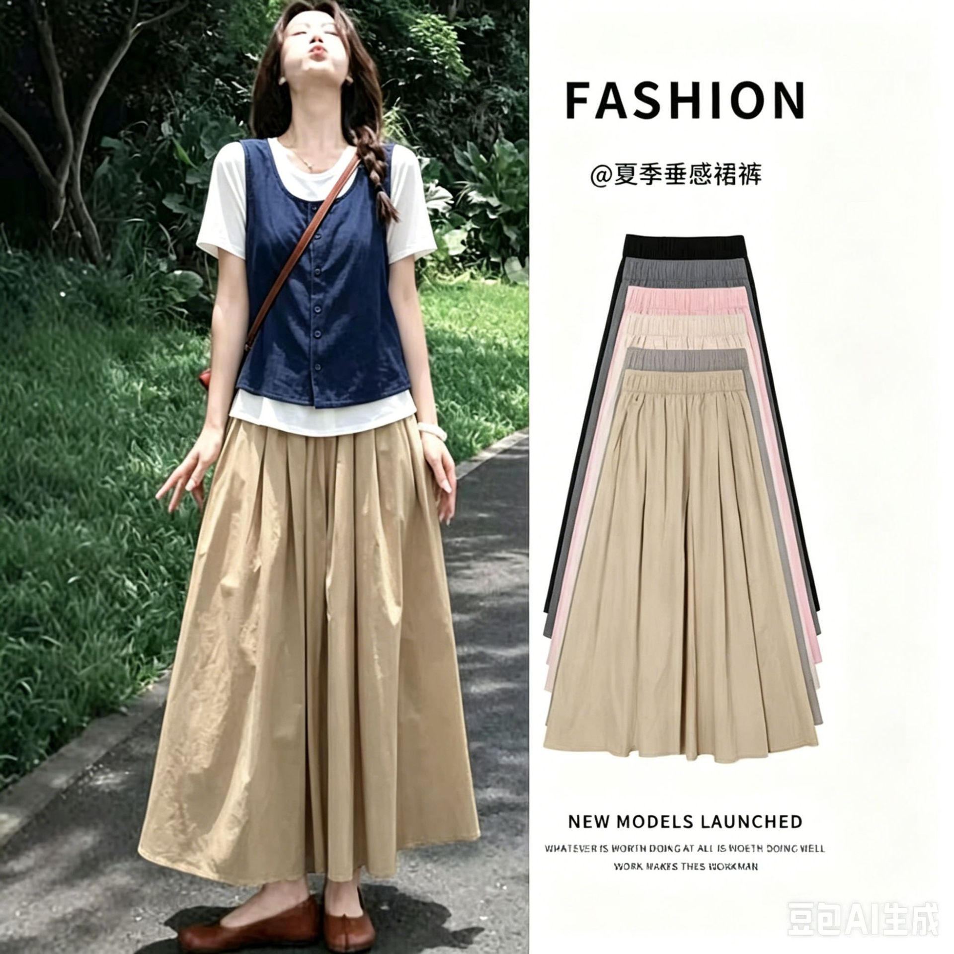 13716901.巴洛尼莫山本裙裤女2026新款夏季薄款a字慵懒显瘦高腰休闲冰丝阔腿裤KZZ747