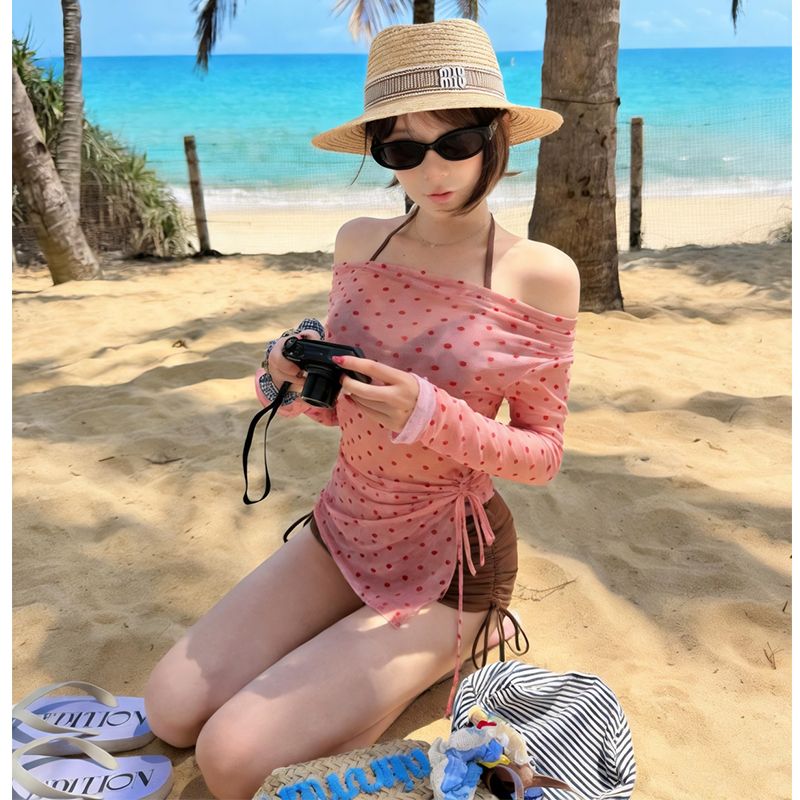 13745836.巴洛尼莫纯欲辣妹海边泳衣比基尼三件套波点薄款罩衫上衣套装女YY8739