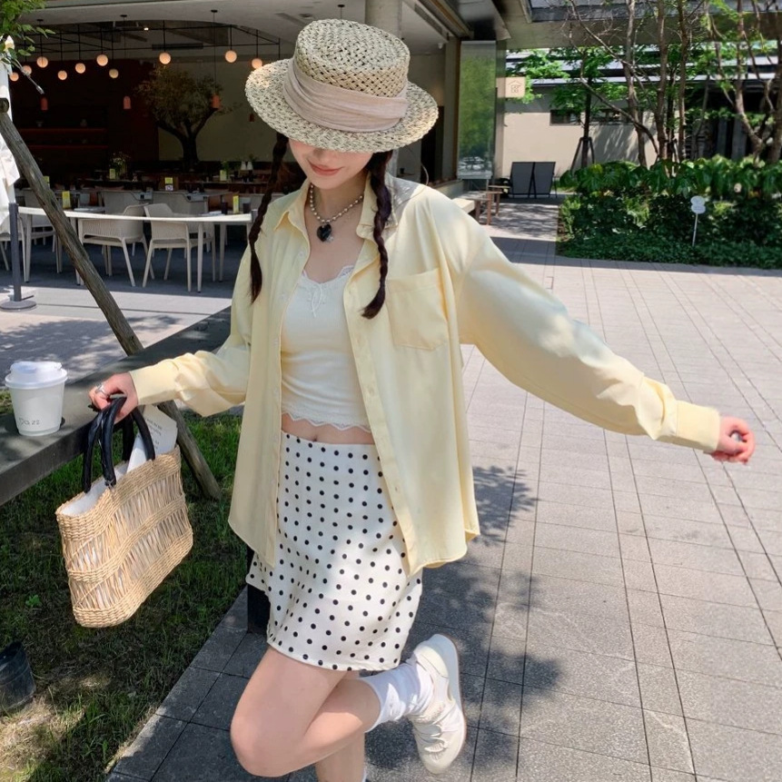 13751732.巴洛尼莫夏季新款垂感衬衫女宽松慵懒风百搭通勤多色冰丝防晒薄款衬衣CSAS061