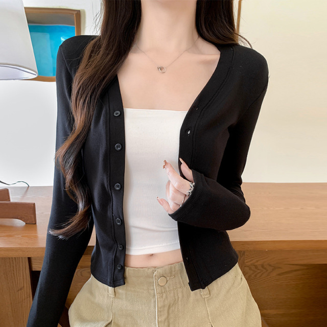 13824791.巴洛尼莫百搭V领针织开衫外套女春秋冬长袖上衣慵懒感外搭修身显瘦TXK2687