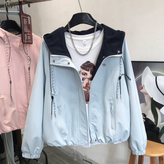 13826666.巴洛尼莫短款百搭连帽工装外套女春秋 新款韩系宽松休闲夹克百搭上衣YZM603