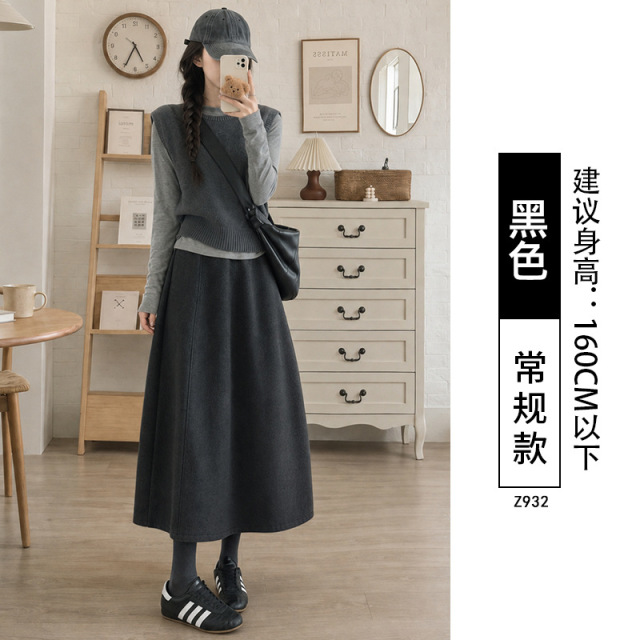 13837701.巴洛尼莫日系花苞半身裙女春秋新款高腰a字南瓜裙羊毛呢中长款裙子QZ616-3