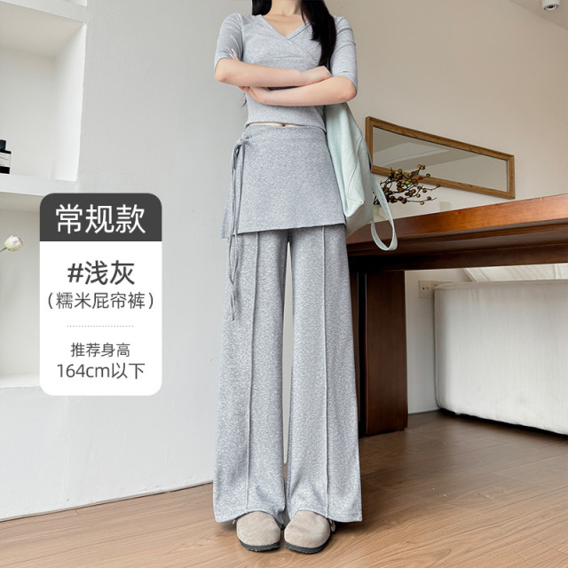 13838211.巴洛尼莫灰色假两件屁帘糯米裤女春秋新款慵懒显瘦直筒裤设计感韩系阔腿裤KZF1363