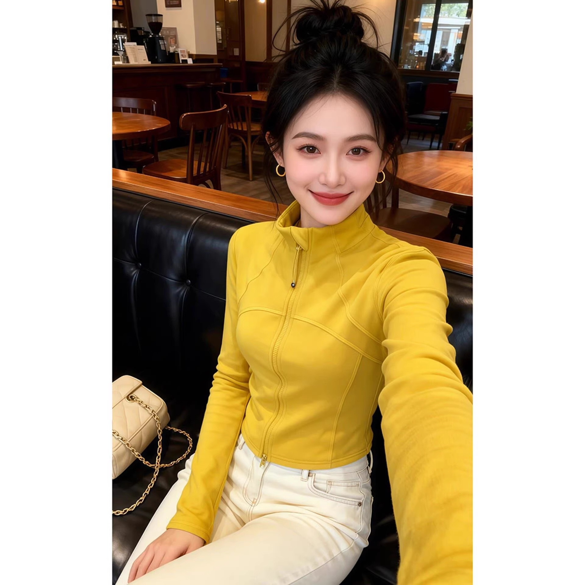 13842261.巴洛尼莫半高领双拉链长袖户外德绒开衫女秋冬简约休闲修身显瘦百搭外套WT9968