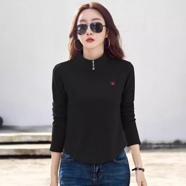 13848741.巴洛尼莫半高领拉链上衣女春秋新款洋气弧形翻领长袖内搭打底衫TX82385