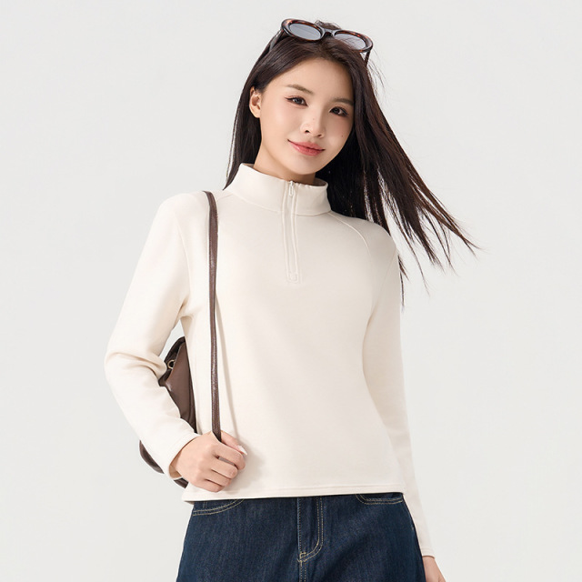 13856331.巴洛尼莫莱塞尔半拉链立领卫衣女装秋冬加厚打底衫双面磨毛保暖内搭上衣WY985
