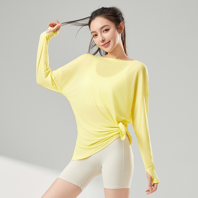 13857248.巴洛尼莫运动罩衫女夏季轻薄双开叉长袖瑜伽服上衣休闲透气宽松跑步健身服TX2508