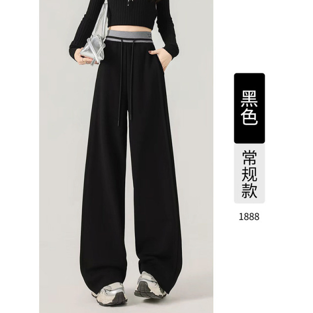13865231.巴洛尼莫撞色腰阔腿裤秋冬高腰刺绣休闲户外运动卫裤女KZ1888