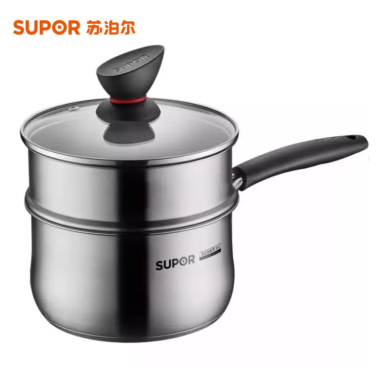 10641515.苏泊尔（SUPOR） 奶锅小红圈304不锈钢汤锅多用蒸锅婴儿辅食锅电磁炉燃气通用 16CM【送礼优选】