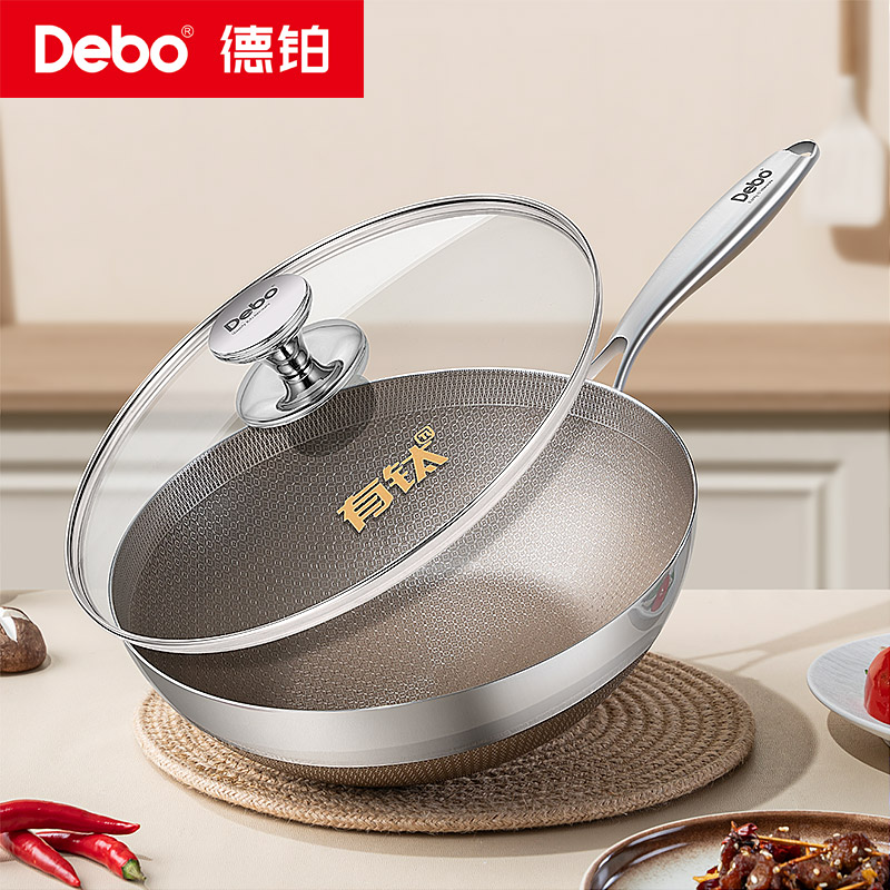 12132653.Debo德铂炒锅不锈钢有钛0氟蜂窝不粘锅炒菜锅家用电磁炉燃气灶专用28cm