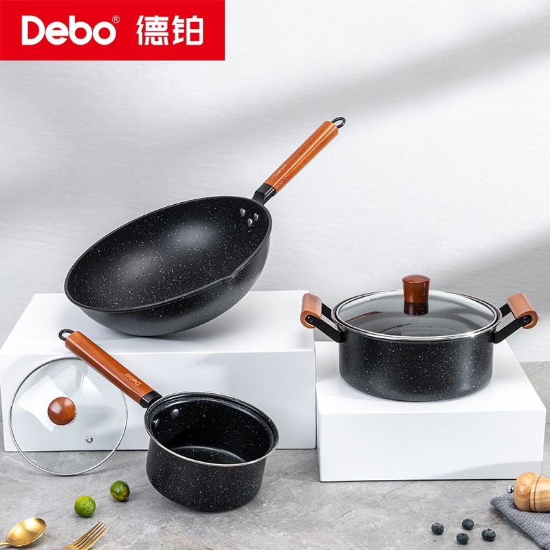 12437433.【优选】Debo徳铂尼古拉斯套装锅具 炒锅 煮锅 奶锅三件套(禁止使用电磁炉)