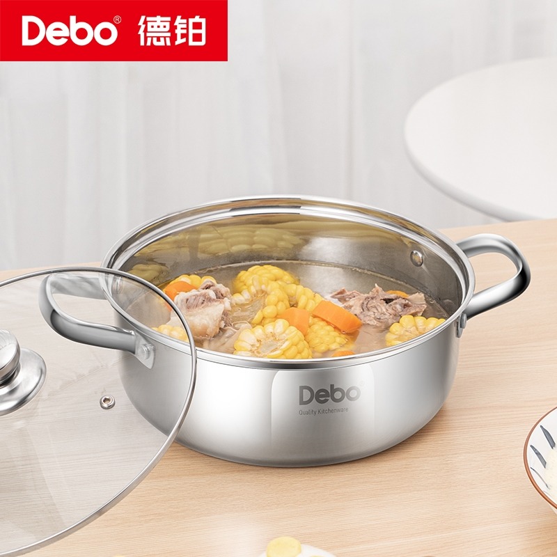 12461584.【优选】Debo德铂凯奇304不锈钢锅汤锅电磁炉燃气通用锅26cm(禁止使用电磁炉)