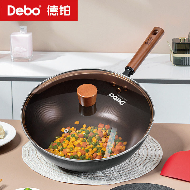 12501052.【优选】Debo德铂西多夫铁锅无涂层精铁锅家用炒菜锅窒氮防锈不粘炒锅轻铁锅32cm