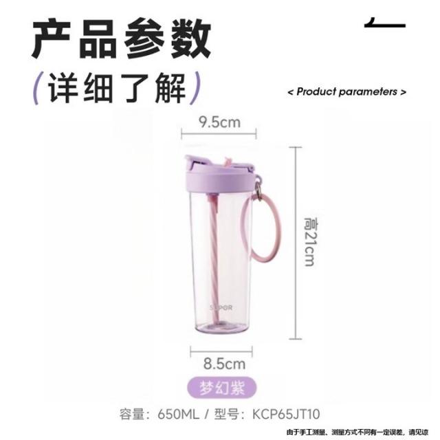 12572665.苏泊尔（SUPOR）苏泊尔一盖双饮塑料泡饮杯吸管夏季运动便携大容量 650ml