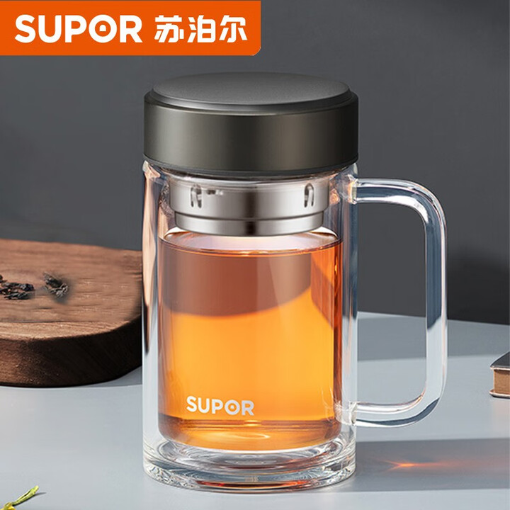 12575098.苏泊尔(SUPOR)玻璃杯双层商务办公车载水杯男高档泡茶杯子450ml