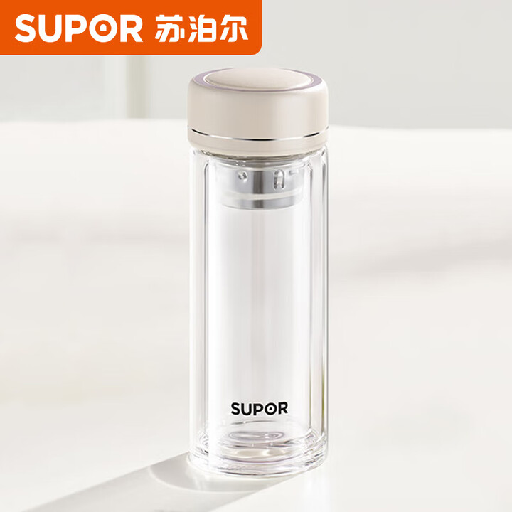 12590552.苏泊尔(SUPOR)玻璃杯纤巧系列水杯双层防烫便携女士泡茶杯高颜值花茶杯