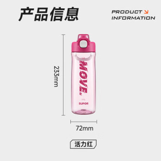 12594688.苏泊尔(SUPOR)水杯弹盖运动塑料杯 便携大容量水壶高颜值杯子 KCP75LY20
