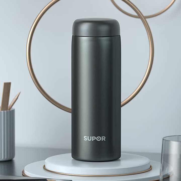 12599514.苏泊尔(SUPOR)保温杯不锈钢轻量情侣学生商务转盖水杯暖意系列 KC38FP10典雅黑380ml