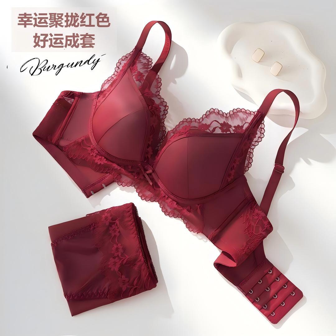 13190377.诗瑞妃轻奢缎面法式蕾丝性感纯欲内衣套装女小胸显大文胸聚拢收副乳上托