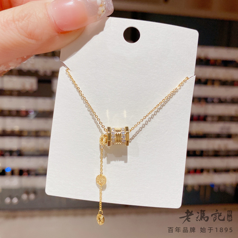 10401278.新款镶钻小蛮腰吊坠流苏锁骨链轻奢设计真金电镀高品质