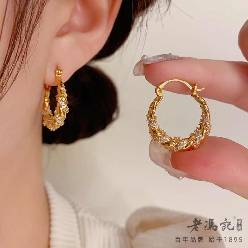 10401239.气质锆石麻花耳扣精致名媛风小众设计真金电镀高品质