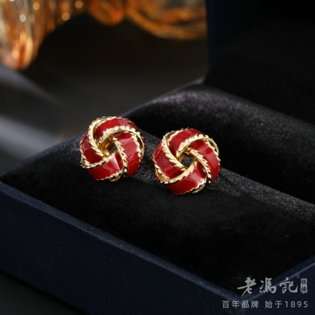 11540502.新款优雅安可拉红色耳钉气质高级感轻奢同心结耳环