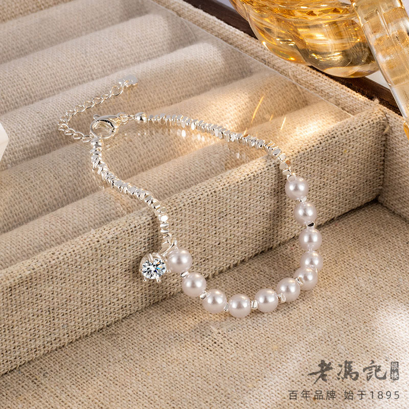 11791692.单钻碎银施家珍珠手链时尚大方精致夏季百搭小众