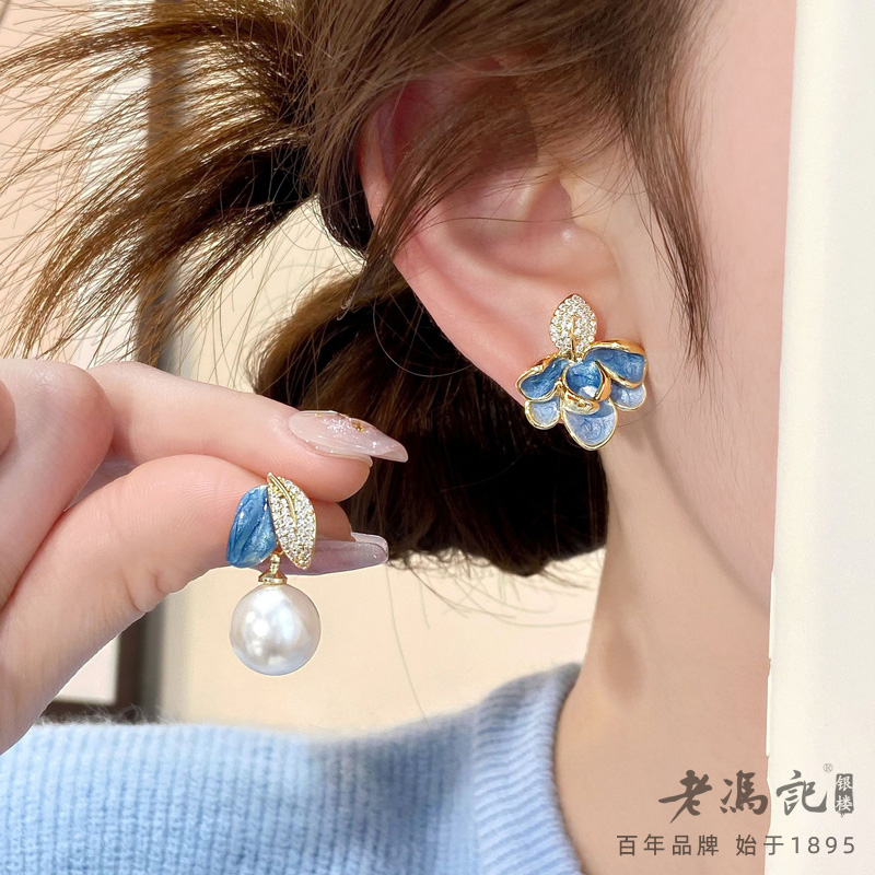 13272112.（新品爆款）轻奢小众珐琅滴釉不对称耳环高级感花朵
