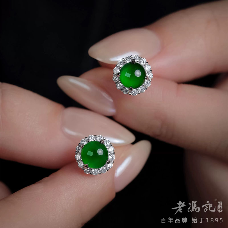 13265772.新中式微镶简约国风仿绿玉髓耳钉精致高级感百搭耳饰气质