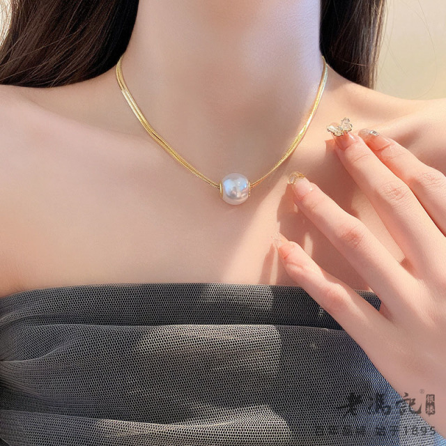 13641514.18K金色双层蛇骨项链时尚轻奢锁骨链新款高级感项饰