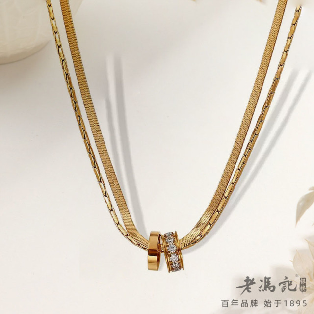 13641458.欧美流行叠戴项链女镀18K金色时尚简约轻奢项链饰品
