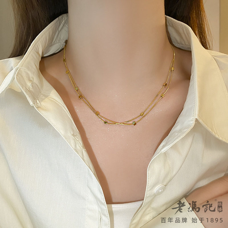 13641449.新款小方块双层项链轻奢小众设计感气质锁骨链
