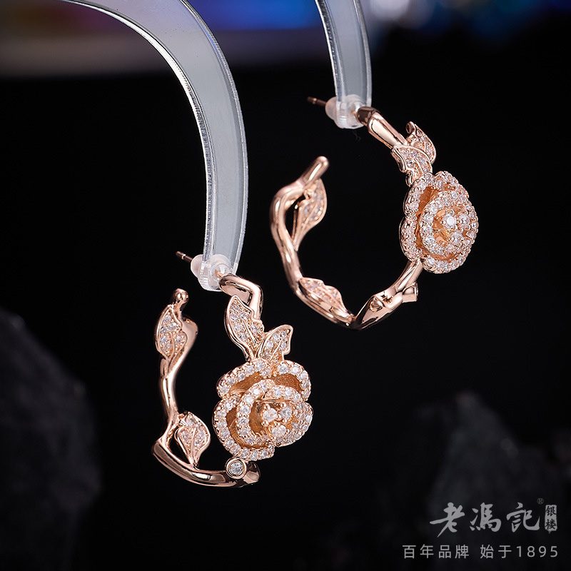 13654055.高端重工满镶锆石玫瑰花耳圈s925银针轻奢高级