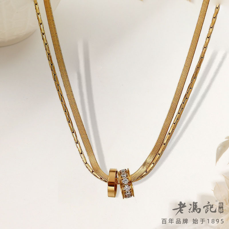 13641458.欧美流行叠戴项链女镀18K金色时尚简约轻奢项链饰品