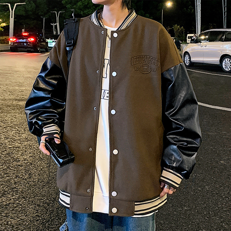 10348732.龙中龙 春季新款港风夹克男宽松拼接上衣潮流休闲外套