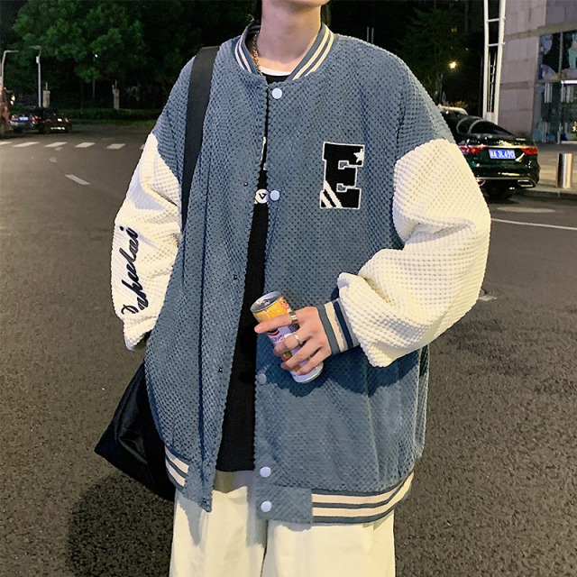 10349247.龙中龙 外套男秋冬季情侣男女宽松休闲拼接撞色夹克潮