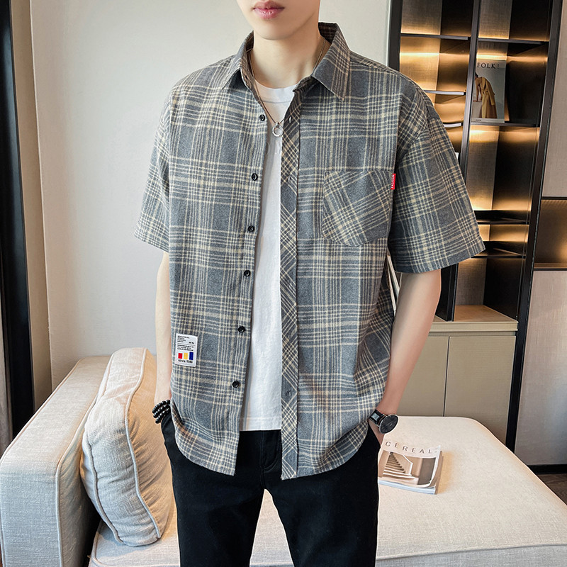 10691641.龙中龙 短袖衬衫男夏季潮牌宽松五分袖衬衣外套男生休闲百搭中袖