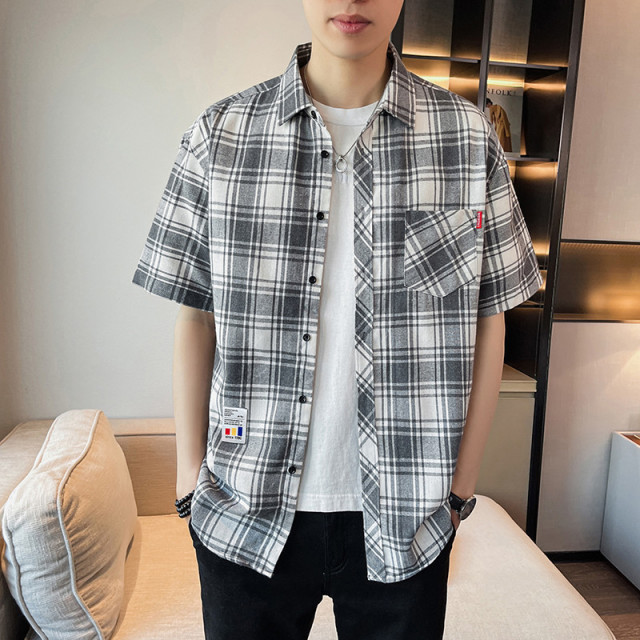 10691641.龙中龙 短袖衬衫男夏季潮牌宽松五分袖衬衣外套男生休闲百搭中袖