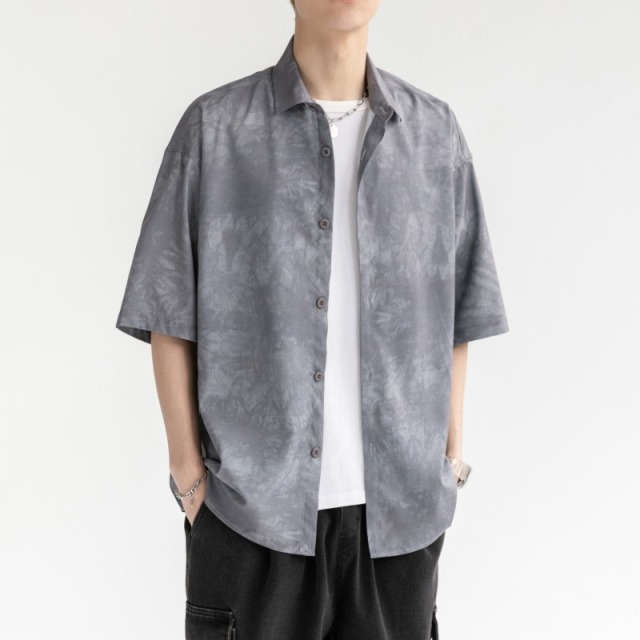 10691691.龙中龙 短袖衬衫男士休闲上衣港风潮流五分袖衬衣男夏季新款