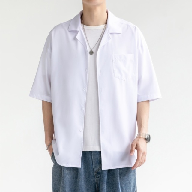 10691662.龙中龙 五分短袖衬衫男士夏季新款ins潮流港风时尚青少年衬衣外套男