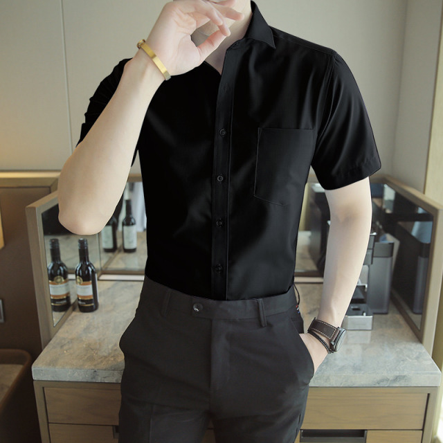 10697433.龙中龙 短袖衬衫男夏季商务五分袖工装外套男休闲衬衣服