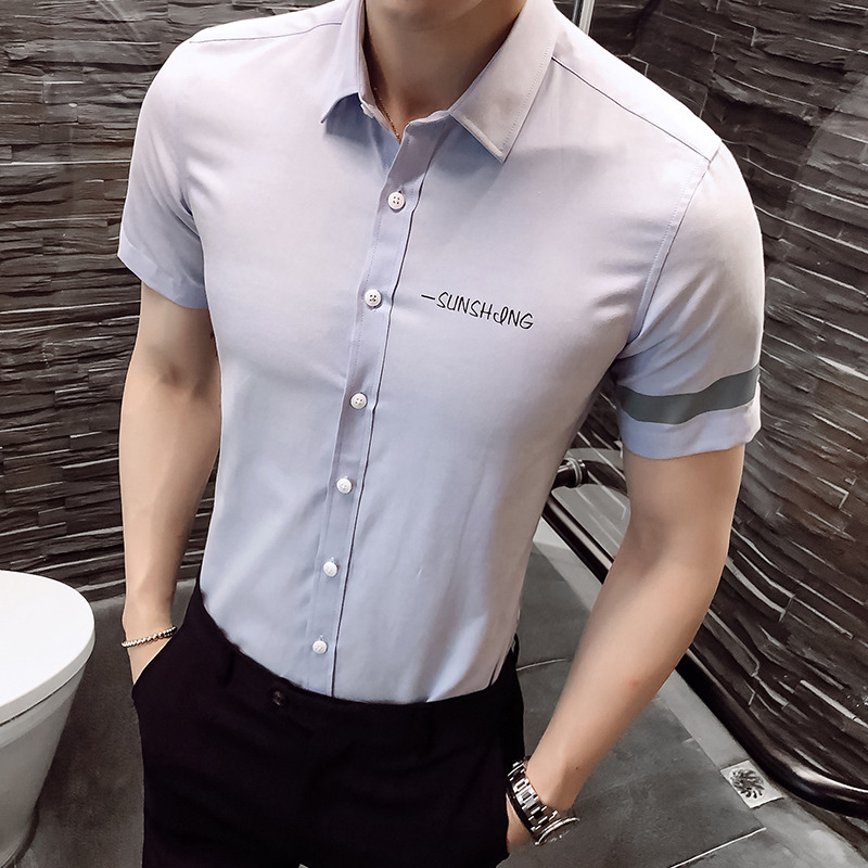 10698069.龙中龙 男士五分短袖衬衫夏季薄款宽松休闲潮流衬衣外套男