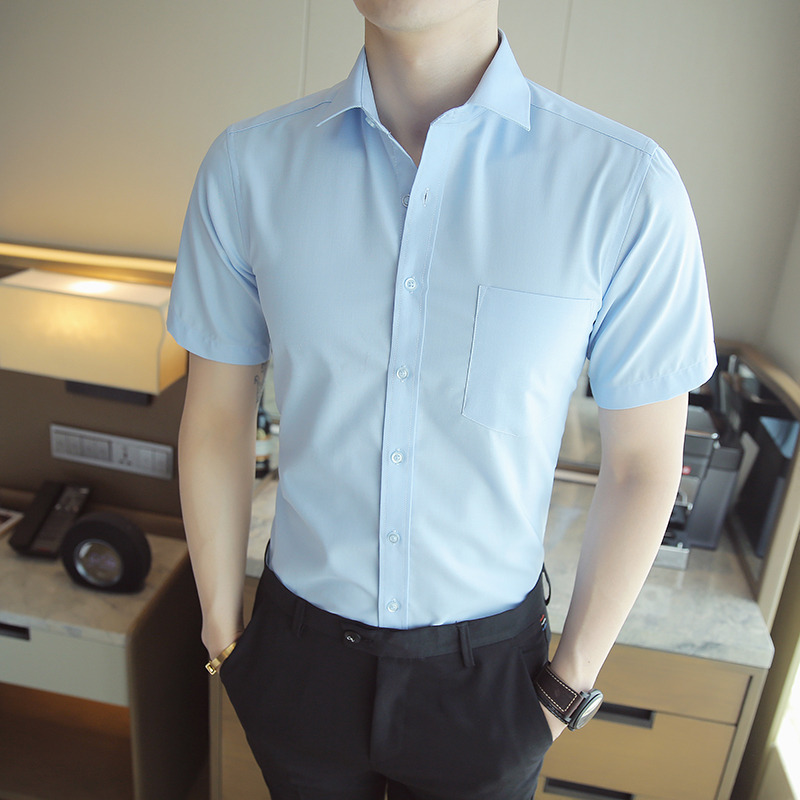 10697433.龙中龙 短袖衬衫男夏季商务五分袖工装外套男休闲衬衣服