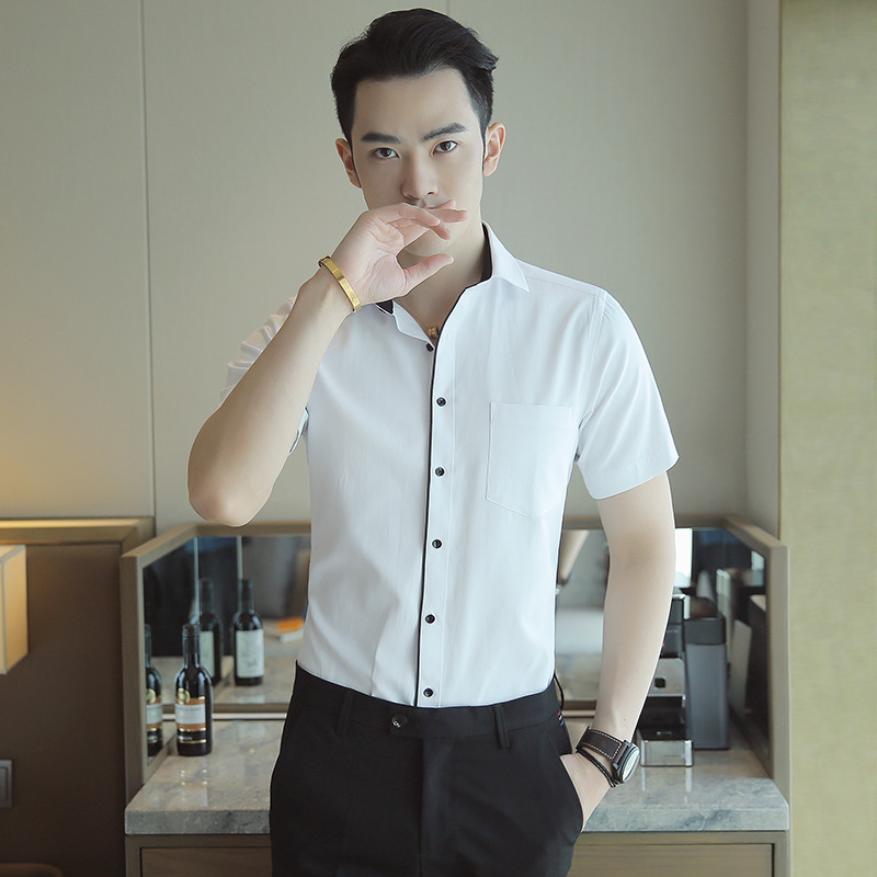 10697570.龙中龙 男士夏季商务休闲寸衫新款潮流衬衣男短袖衬衫