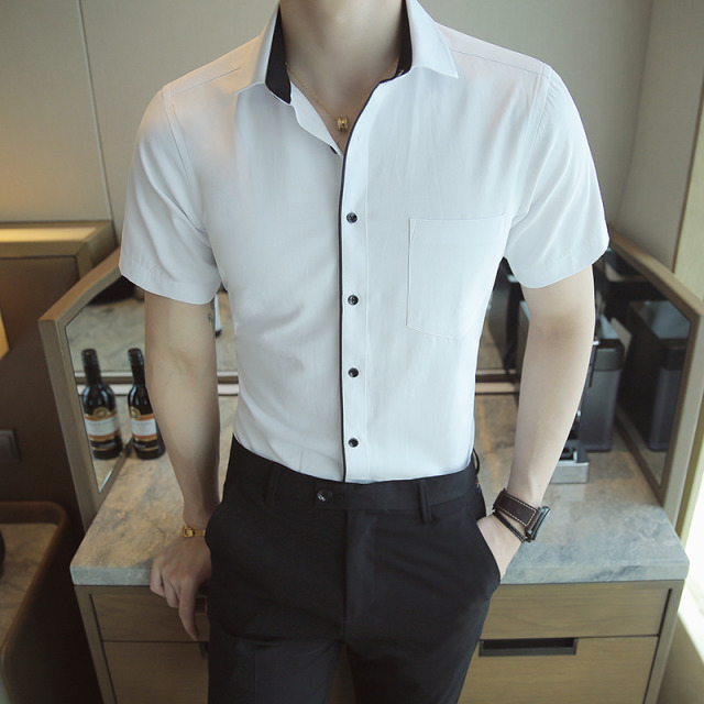 10697570.龙中龙 男士夏季商务休闲寸衫新款潮流衬衣男短袖衬衫