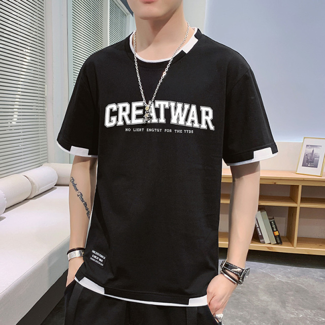 10783727.龙中龙 夏季新款男潮流宽松服潮牌青少年短袖T恤上衣圆领半袖T恤