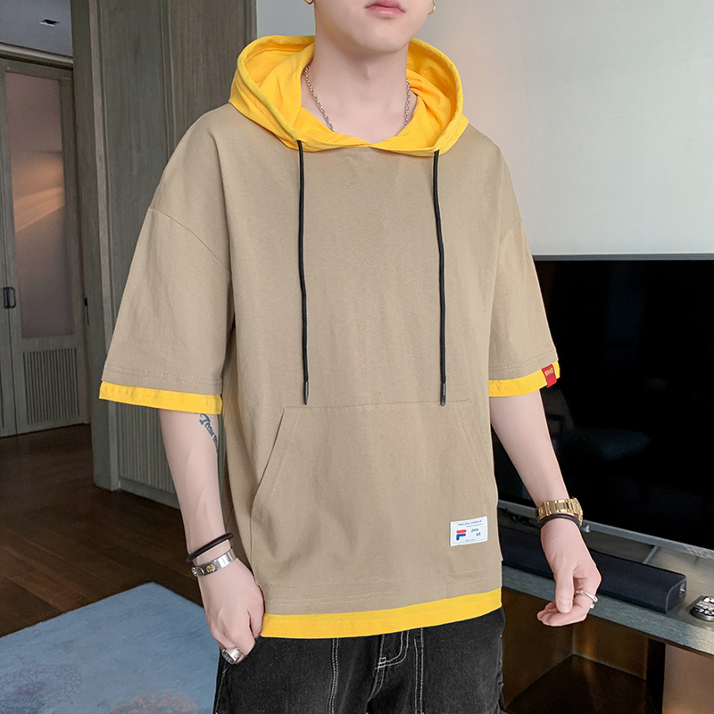 10786936.龙中龙 新款夏季男潮流宽松服潮牌青少年短袖T恤连帽上衣圆领