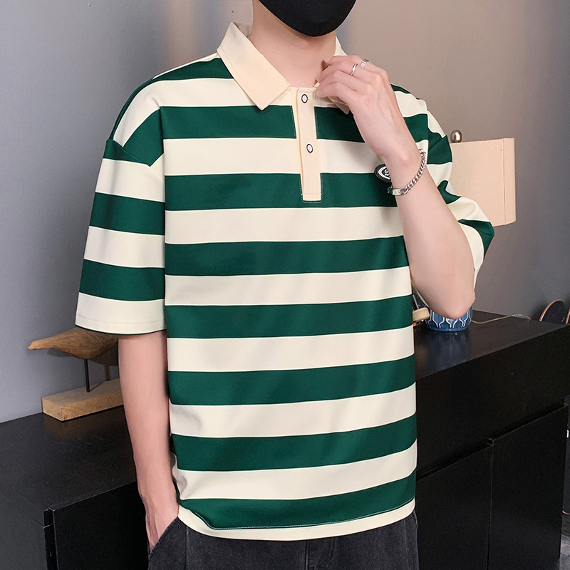 10788466.龙中龙 夏季男生短袖t恤潮牌潮流夏天宽松条纹体恤半袖
